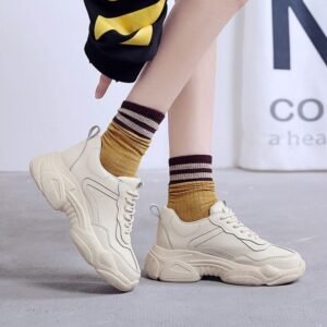 Bulksuki Wholesale Women's Korean White Rubber Shoes Fashion Casual Platform Sneakers